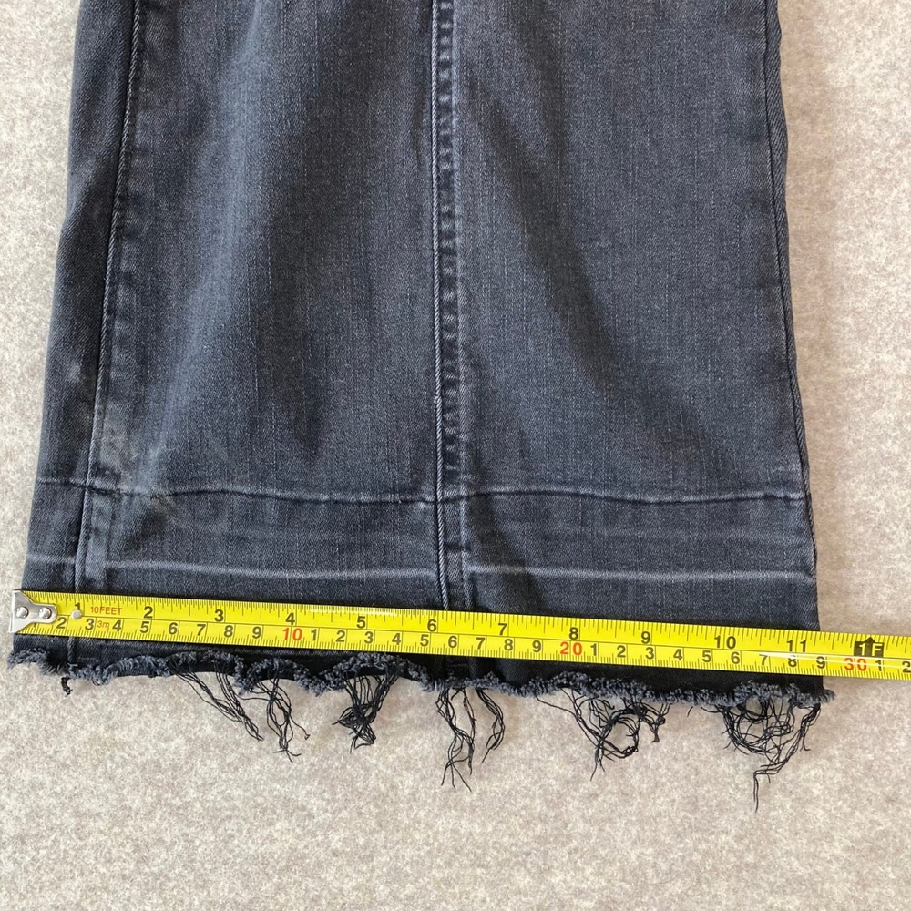 Faded Black High Rise Flare Jeans SO 13/31W Raw Hem Patch Pocket Retro Boho - Picture 12 of 12